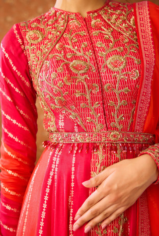 Mandarin Maroon Anarkali Suit by Shyam Narayan Prasad available on Indiaspopup.com