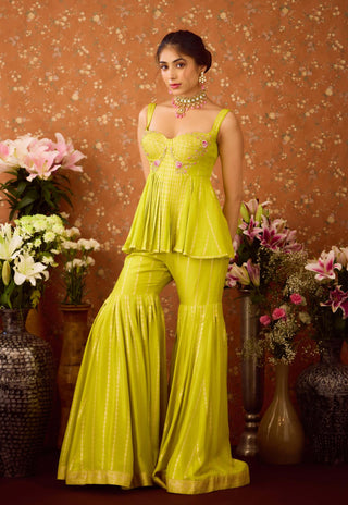 Lime Green Sharara Set by Shyam Narayan Prasad available on Indiaspopup.com