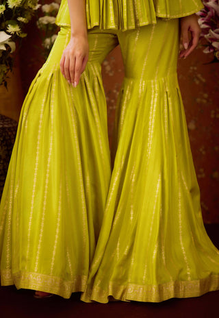 Lime Green Sharara Set by Shyam Narayan Prasad available on Indiaspopup.com