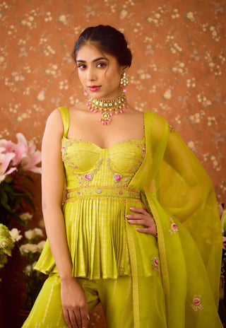 Lime Green Sharara Set by Shyam Narayan Prasad available on Indiaspopup.com