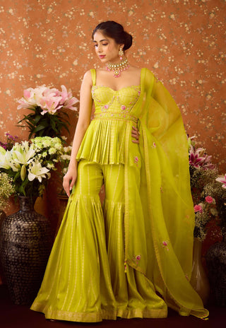 Lime Green Sharara Set by Shyam Narayan Prasad available on Indiaspopup.com