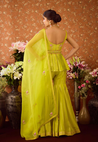 Lime Green Sharara Set by Shyam Narayan Prasad available on Indiaspopup.com