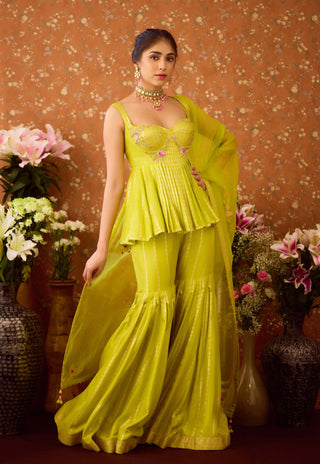 Lime Green Sharara Set by Shyam Narayan Prasad available on Indiaspopup.com