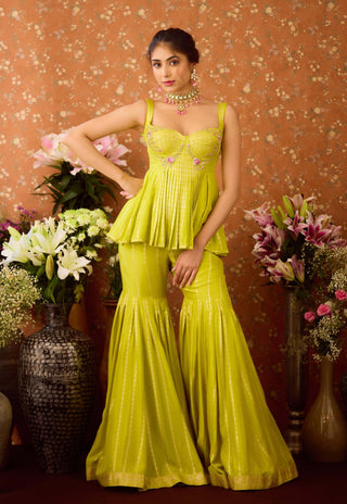 Lime Green Sharara Set by Shyam Narayan Prasad available on Indiaspopup.com