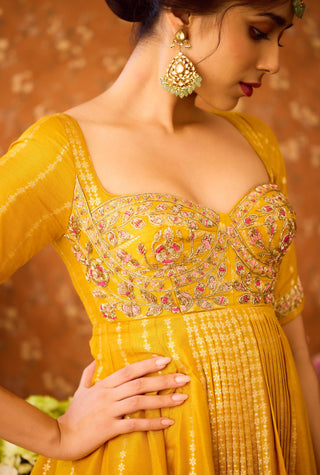 Gold Yellow Mustard Kurta Sharara Set by Shyam Narayan Prasad available on Indiaspopup.com