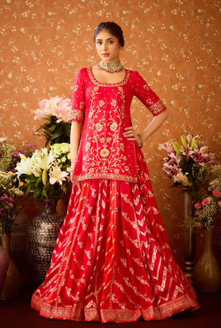 Raspberry Red Maroon Kurta Lehenga Set by Shyam Narayan Prasad available on Indiaspopup.com