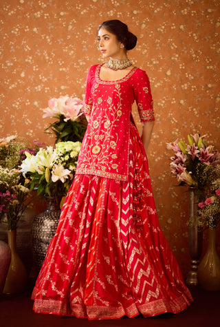 Raspberry Red Maroon Kurta Lehenga Set by Shyam Narayan Prasad available on Indiaspopup.com