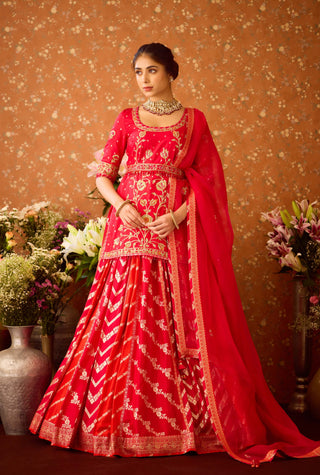 Raspberry Red Maroon Kurta Lehenga Set by Shyam Narayan Prasad available on Indiaspopup.com