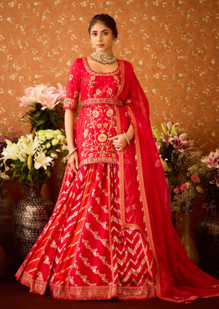 Raspberry Red Maroon Kurta Lehenga Set by Shyam Narayan Prasad available on Indiaspopup.com