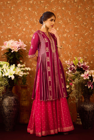 Raspberry Purple Kurta Sharara Set by Shyam Narayan Prasad available on Indiaspopup.com