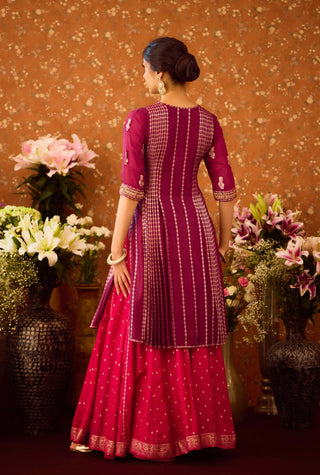 Raspberry Purple Kurta Sharara Set by Shyam Narayan Prasad available on Indiaspopup.com