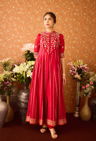 Persian Maroon Anarkali Suit by Shyam Narayan Prasad available on Indiaspopup.com