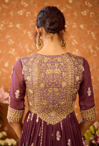 Prune Purple Anarkali Set by Shyam Narayan Prasad available on Indiaspopup.com