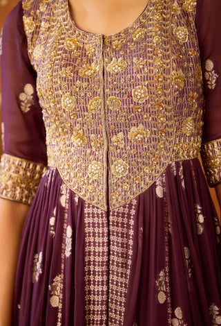 Prune Purple Anarkali Set by Shyam Narayan Prasad available on Indiaspopup.com