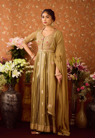 Gray green anarkali suit