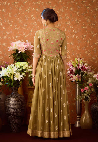 Gray Green Anarkali Suit by Shyam Narayan Prasad available on Indiaspopup.com