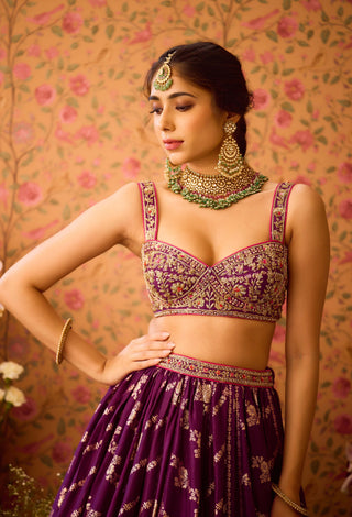 Phlox Purple Pink Lehenga Set by Shyam Narayan Prasad available on Indiaspopup.com