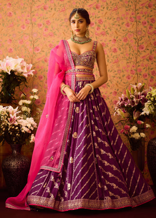 Phlox Purple Pink Lehenga Set by Shyam Narayan Prasad available on Indiaspopup.com