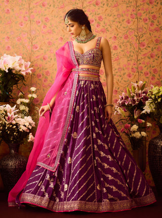 Phlox Purple Pink Lehenga Set by Shyam Narayan Prasad available on Indiaspopup.com