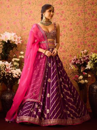 Phlox Purple Pink Lehenga Set by Shyam Narayan Prasad available on Indiaspopup.com