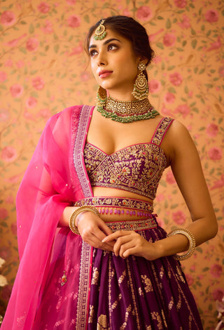 Phlox Purple Pink Lehenga Set by Shyam Narayan Prasad available on Indiaspopup.com