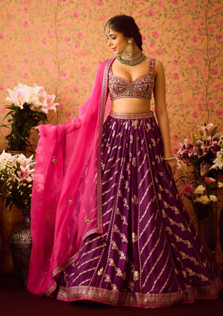 Phlox Purple Pink Lehenga Set by Shyam Narayan Prasad available on Indiaspopup.com