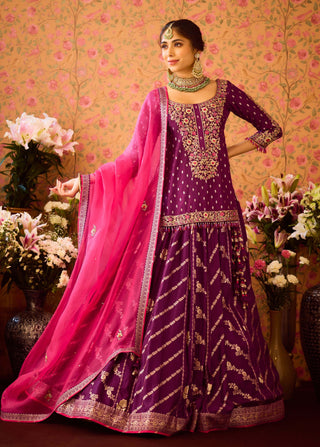 Phlox Purple Pink Kurta Lehenga Set by Shyam Narayan Prasad available on Indiaspopup.com