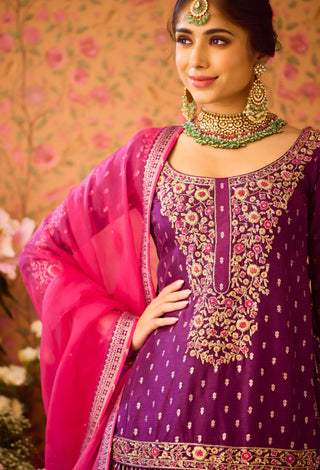 Phlox Purple Pink Kurta Lehenga Set by Shyam Narayan Prasad available on Indiaspopup.com