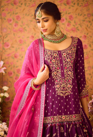 Phlox Purple Pink Kurta Lehenga Set by Shyam Narayan Prasad available on Indiaspopup.com