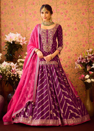 Phlox Purple Pink Kurta Lehenga Set by Shyam Narayan Prasad available on Indiaspopup.com