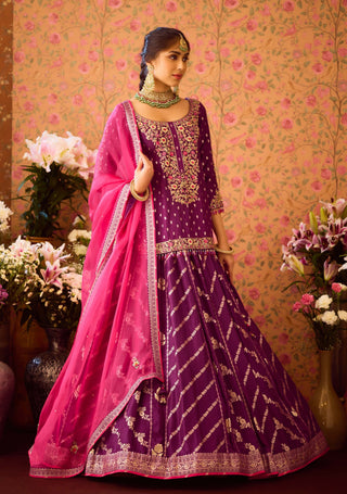 Phlox Purple Pink Kurta Lehenga Set by Shyam Narayan Prasad available on Indiaspopup.com