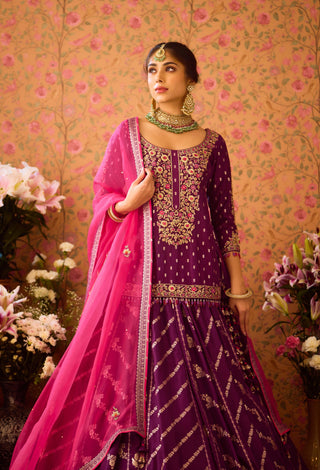 Phlox Purple Pink Kurta Lehenga Set by Shyam Narayan Prasad available on Indiaspopup.com