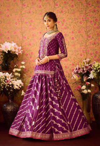 Phlox Purple Pink Kurta Lehenga Set by Shyam Narayan Prasad available on Indiaspopup.com