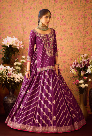 Phlox Purple Pink Kurta Lehenga Set by Shyam Narayan Prasad available on Indiaspopup.com