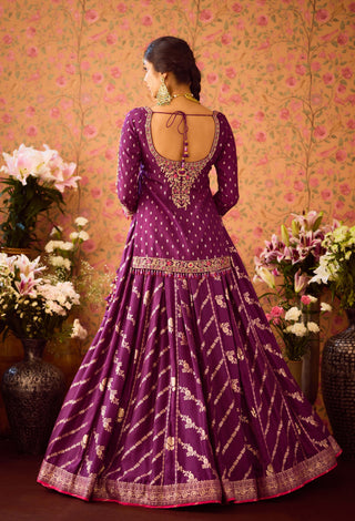 Phlox Purple Pink Kurta Lehenga Set by Shyam Narayan Prasad available on Indiaspopup.com