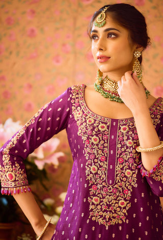 Phlox Purple Pink Kurta Lehenga Set by Shyam Narayan Prasad available on Indiaspopup.com