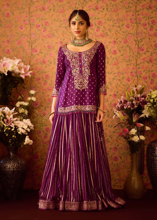 Phlox Purple Pink Kurta And Skirt Set by Shyam Narayan Prasad available on Indiaspopup.com