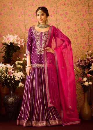 Phlox Purple Pink Kurta And Skirt Set by Shyam Narayan Prasad available on Indiaspopup.com