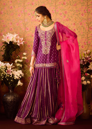 Phlox Purple Pink Kurta And Skirt Set by Shyam Narayan Prasad available on Indiaspopup.com