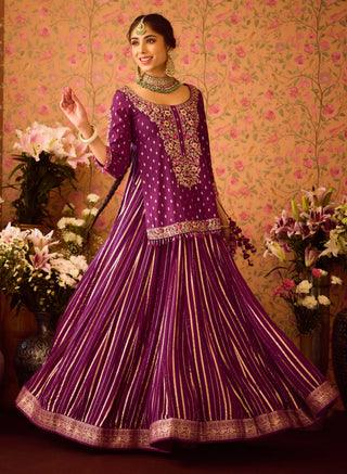 Phlox Purple Pink Kurta And Skirt Set by Shyam Narayan Prasad available on Indiaspopup.com