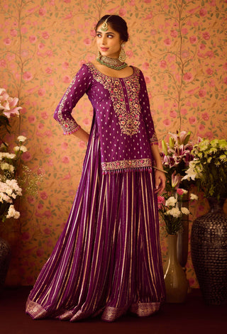 Phlox Purple Pink Kurta And Skirt Set by Shyam Narayan Prasad available on Indiaspopup.com