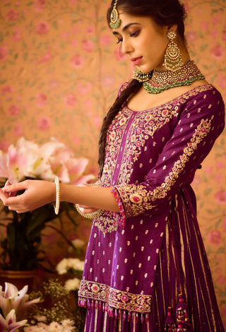 Phlox Purple Pink Kurta And Skirt Set by Shyam Narayan Prasad available on Indiaspopup.com