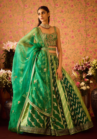 Jasper Green Lehenga Set by Shyam Narayan Prasad available on Indiaspopup.com