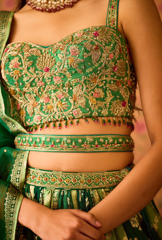 Jasper Green Lehenga Set by Shyam Narayan Prasad available on Indiaspopup.com