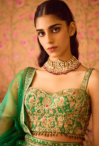 Jasper Green Lehenga Set by Shyam Narayan Prasad available on Indiaspopup.com