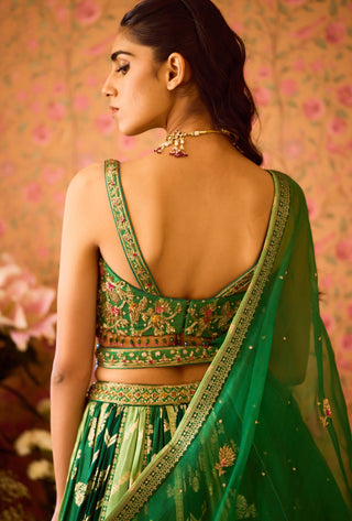 Jasper Green Lehenga Set by Shyam Narayan Prasad available on Indiaspopup.com