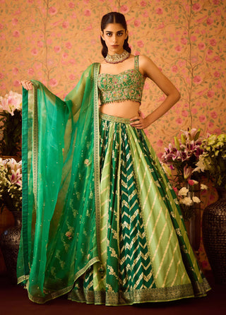 Jasper Green Lehenga Set by Shyam Narayan Prasad available on Indiaspopup.com