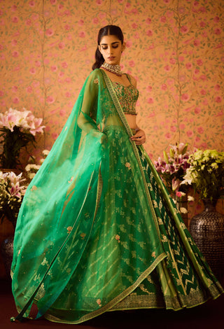 Jasper Green Lehenga Set by Shyam Narayan Prasad available on Indiaspopup.com