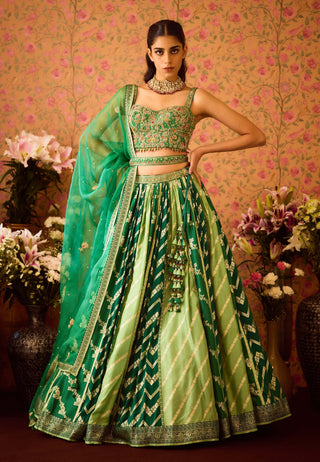 Jasper Green Lehenga Set by Shyam Narayan Prasad available on Indiaspopup.com