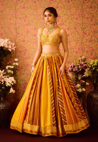 Gold Yellow Mustard Lehenga Set by Shyam Narayan Prasad available on Indiaspopup.com